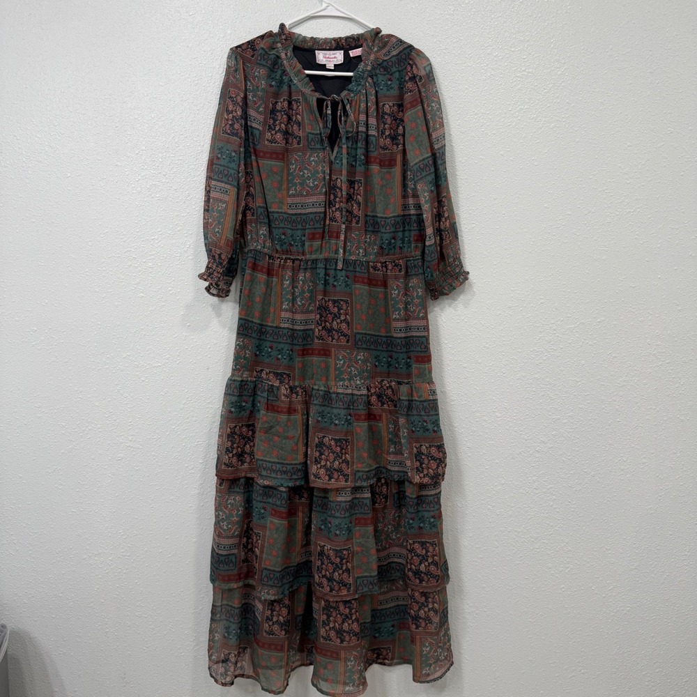 Panhandle Women Patchwork Paisley Tiered Maxi Dress LW02R0467 Multicolor L